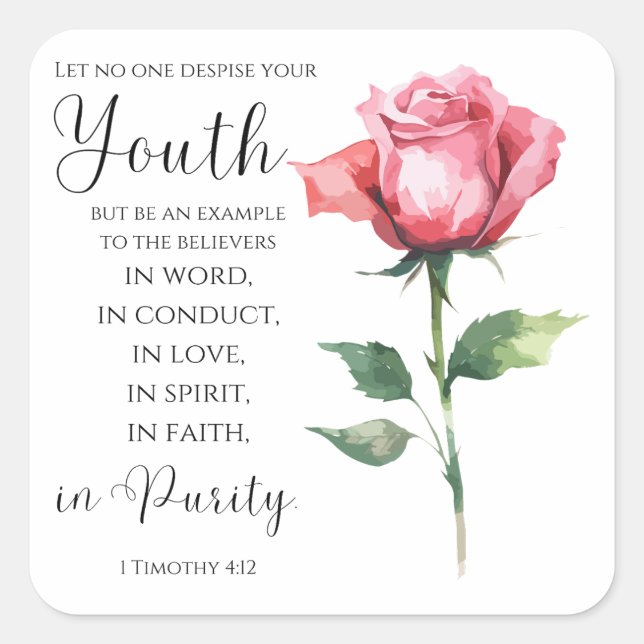 1 Timothy 4:12 - Youth Bible Verse Flower Square Sticker (Front)