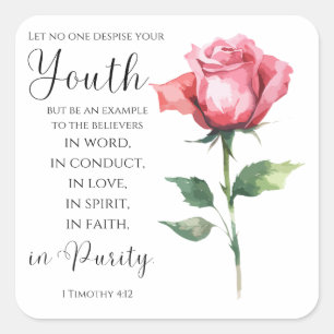 1 Timothy 4:12 - Youth Bible Verse Flower Square Sticker
