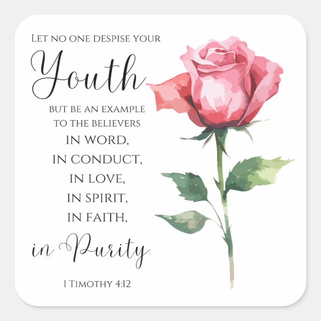 1 Timothy 4:12 - Youth Bible Verse Flower Square Sticker (Front)