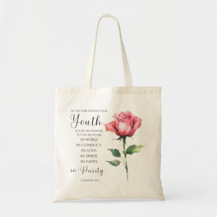 1 Timothy 4:12 - Youth Bible Verse Flower Tote Bag