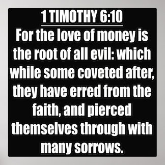 1 Timothy 6:10 Love of Money Root of All Evil KJV Foil Prints