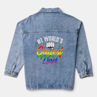 1 World's Gayest Dad  Father's Day Lgbt Pride Rain Denim Jacket