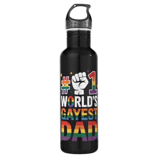 #1 World's Gayest Dad Funny Father's Day LGBT  710 Ml Water Bottle (Front)