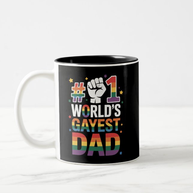 #1 World's Gayest Dad Funny Father's Day LGBT  Two-Tone Coffee Mug (Left)