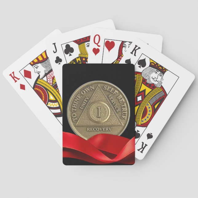 1 Year AA Anniversary Coin Red Ribbon Playing Cards (Back)