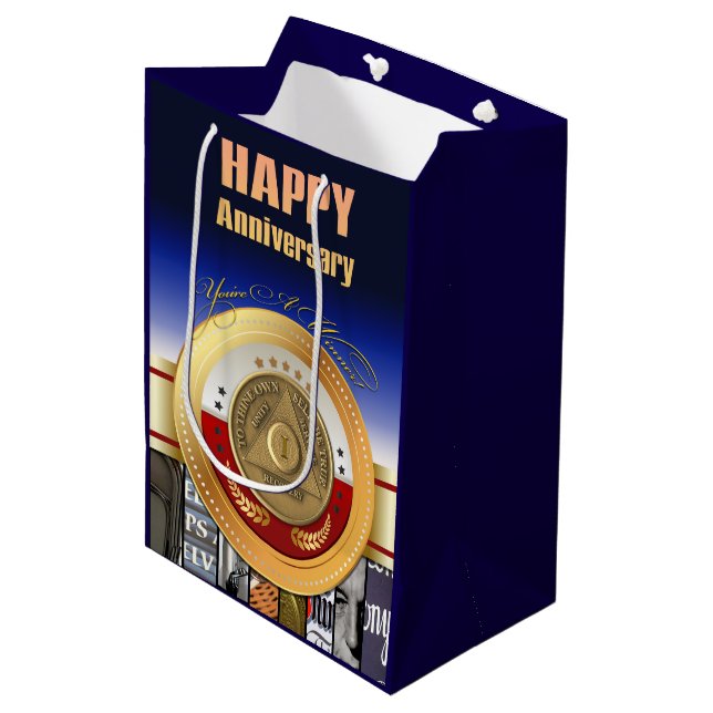 1 Year AA Anniversary Coin You're A Winner Award Medium Gift Bag (Front Angled)