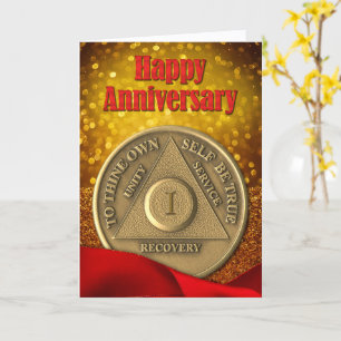 1 Year AA Coin Glitter Happy Anniversary Card