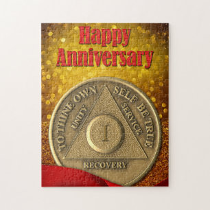 1 Year AA Coin Glitter Happy Anniversary Jigsaw Puzzle