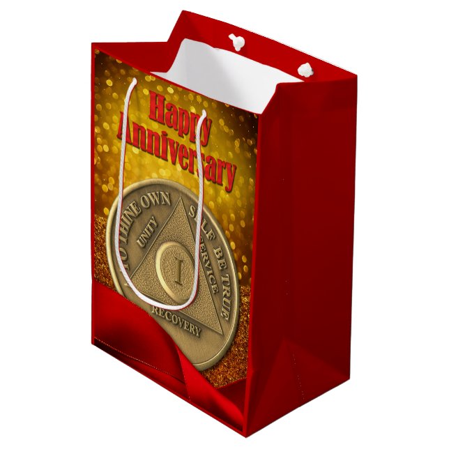 1 Year AA Coin Glitter Happy Anniversary Medium Gift Bag (Front Angled)