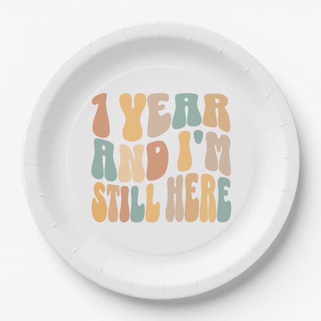 1 Year and I'm Still Here 1st Work Anniversary Paper Plate (Front)