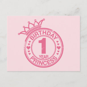 1 year - Birthday Princess - pink Postcard