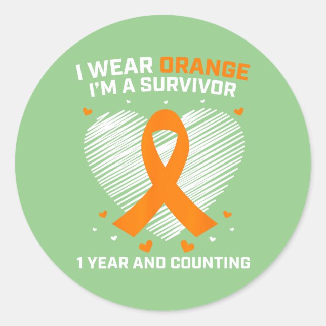 1 Year Cancer Free Leukaemia Survivor Gifts Orange Classic Round Sticker (Front)