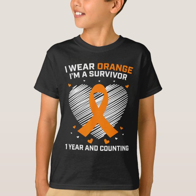 1 Year Cancer Free Leukaemia Survivor Gifts Orange T-Shirt (Front)