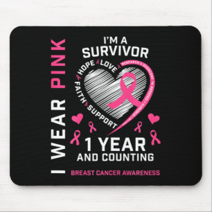 1 Year Cancer Free Mom Pink Awareness Breast Cance Mouse Mat