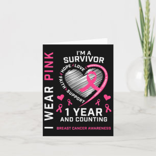 1 Year Cancer Free Mum Pink Awareness Breast Cance Card