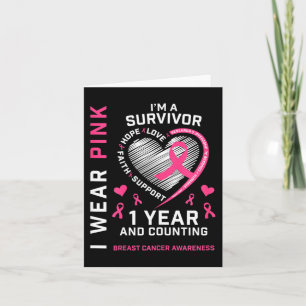 1 Year Cancer Free Mum Pink Awareness Breast Cance Card