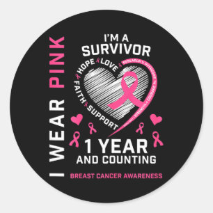 1 Year Cancer Free Mum Pink Awareness Breast Cance Classic Round Sticker