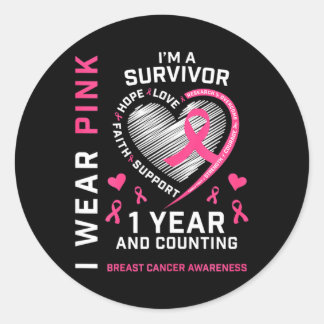 1 Year Cancer Free Mum Pink Awareness Breast Cance Classic Round Sticker