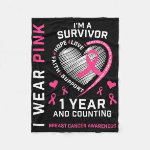 1 Year Cancer Free Mum Pink Awareness Breast Cance Fleece Blanket