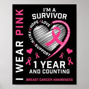1 Year Cancer Free Mum Pink Awareness Breast Cance Poster