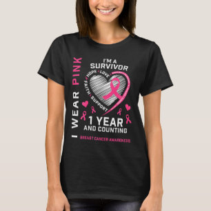 1 Year Cancer Free Mum Pink Awareness Breast Cance T-Shirt