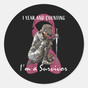 1 Year Cancer Free Pink Breast Cancer Survivor Gif Classic Round Sticker