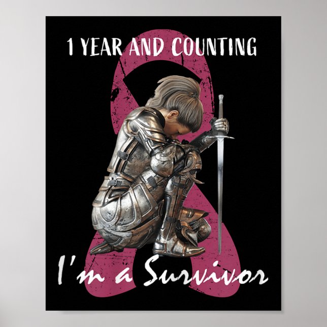 1 Year Cancer Free Pink Breast Cancer Survivor Gif Poster (Front)