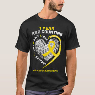 1 Year Cancer Survivor Gold Childhood Cancer Aware T-Shirt