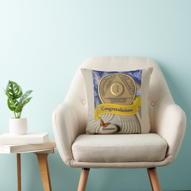 1 Year CUSTOM NAME Sober Anniversary Serenity  Cushion (Chair)