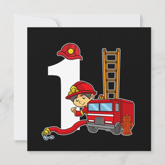 1 Year Firefighter Bday Fire Truck 1st Birthday Invitation (Front)