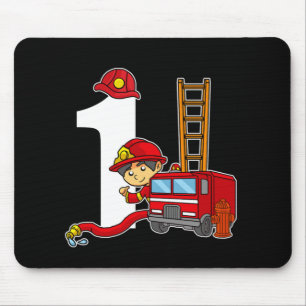 1 Year Firefighter Bday Fire Truck 1st Birthday Mouse Mat