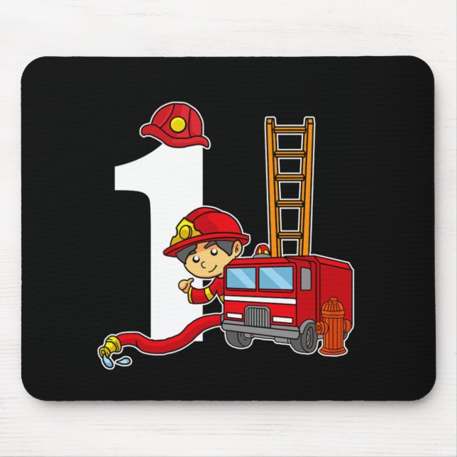 1 Year Firefighter Bday Fire Truck 1st Birthday Mouse Mat (Front)