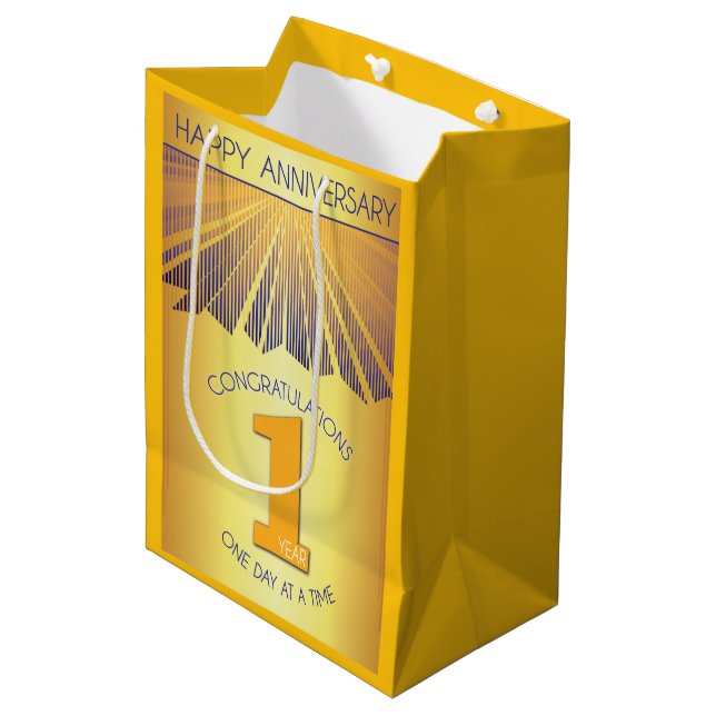 1 Year | Golden Ray 12 Step Anniversary Medium Gift Bag (Front Angled)