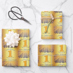 1 Year Golden Ray 12 Step Anniversary Wrapping Paper Sheet