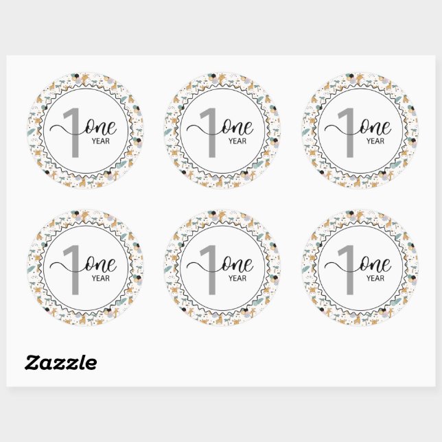 1 Year Milestone Baby Giraffes and Balloons Classic Round Sticker (Sheet)