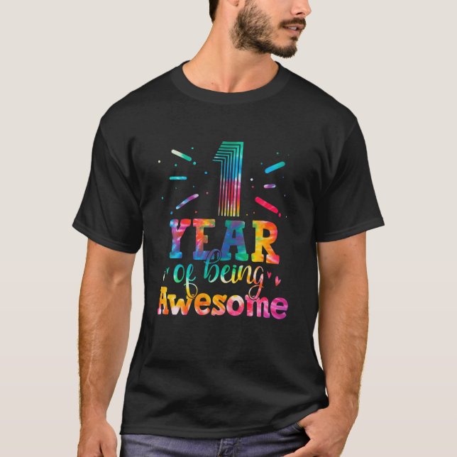 1 Year Of Being Awesome Tie Dye 1 Years Old 1St Bi T-Shirt (Front)