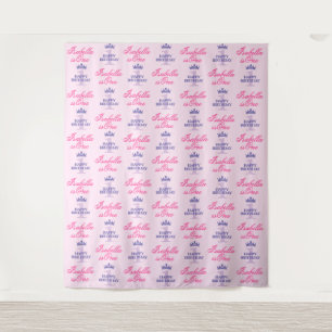1 Year Old Birthday Girl Backdrop Step and Repeat Tapestry