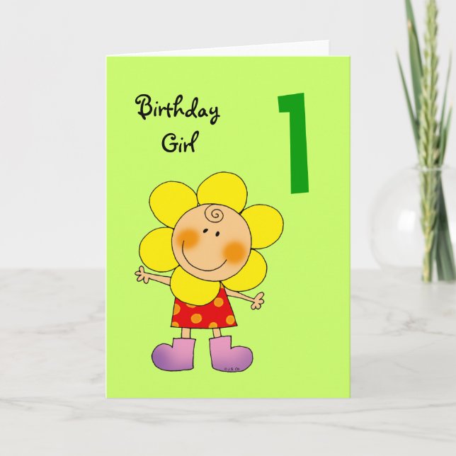 1 year old birthday girl card (Front)