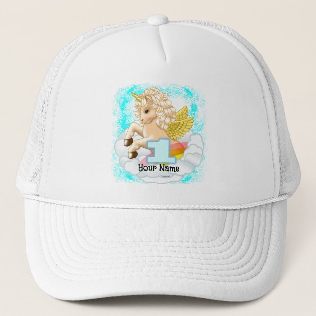 1 year old Birthday Unicorn custom hats (Front)