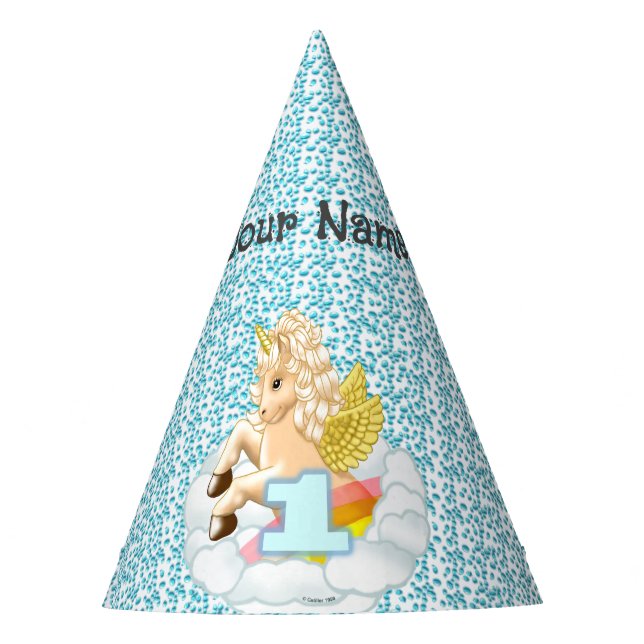 1 year old birthday Unicorn party hat (Front)