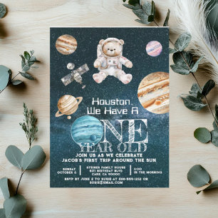 1 Year Old Outer Space Astronaut Birthday  Invitation
