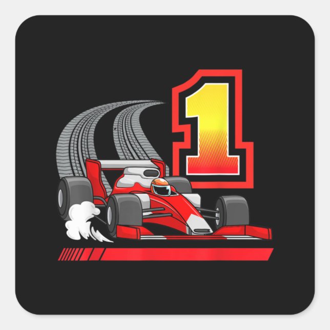 1 Year Old Toddler Boy Formula Race Car 1st Square Sticker (Front)