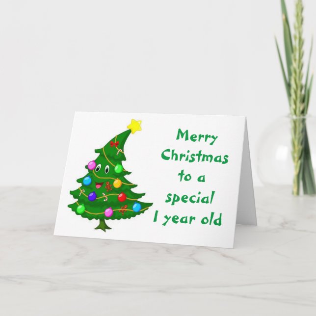 "1 YEAR OLD'S" CHRISTMAS CARD WITH SILLY TREE (Front)