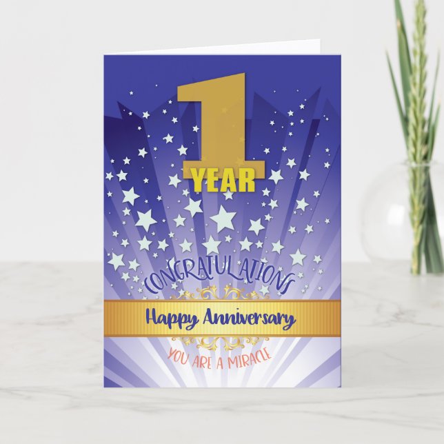 1 Year Recovery Anniversary Bold Numeral Card (Front)