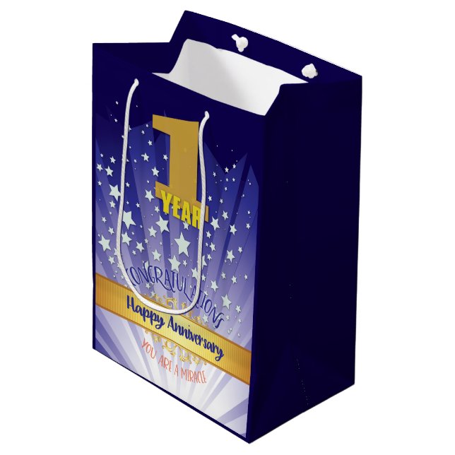 1 Year Recovery Anniversary Bold Numeral Medium Gift Bag (Front Angled)