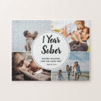1 Year Sober, 4 Photo Collage, Custom Name