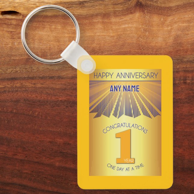 1 Year Sober Anniversary | Golden Ray 12 Step Key Ring (Front)
