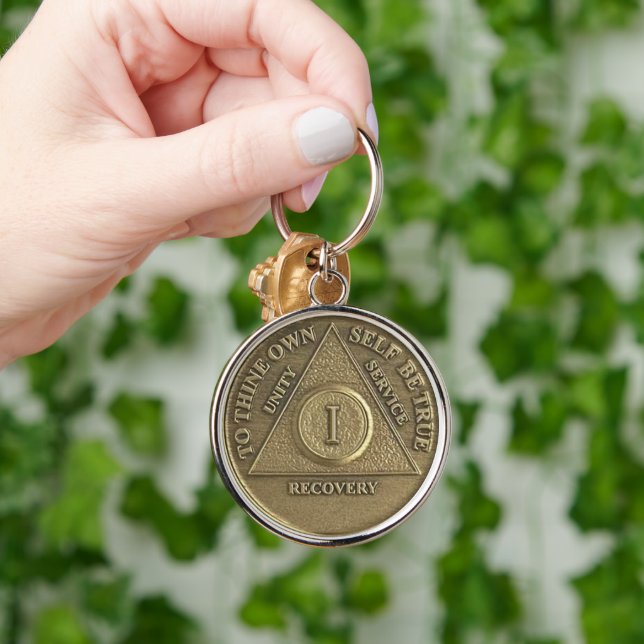 1 Year Sober Anniversary Medallion Gift Key Ring (Hand)