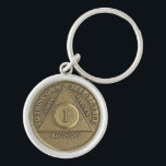 1 Year Sober Anniversary Medallion Gift Keychain<br><div class="desc">First Year. Wow! Happy Anniversary Celebrant! Sober. Clean. Whatever it it, that's amazing!! One Day at a Time. Check out this excellent clear image of an authentic traditional bronze sober medallion coin turned into a milestone remembering gift. The Quotation on medallion is from Shakespeare's Hamlet ‘This above all: to thine...</div>