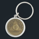 1 Year Sober Anniversary Medallion Gift Keychain<br><div class="desc">First Year. Wow! Happy Anniversary Celebrant! Sober. Clean. Whatever it it, that's amazing!! One Day at a Time. Check out this excellent clear image of an authentic traditional bronze sober medallion coin turned into a milestone remembering gift. The Quotation on medallion is from Shakespeare's Hamlet ‘This above all: to thine...</div>